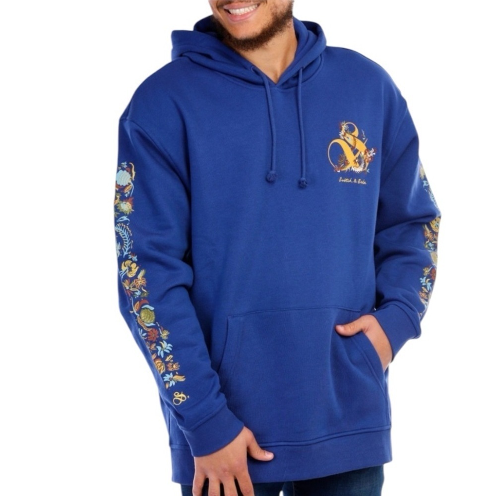 SCOTCH & SODA Men’s Embroidered Relaxed Fit Fleece Hoodie Evening Skies NEW